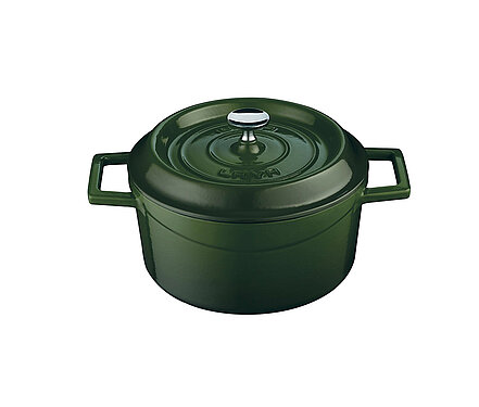 Green oval Lava Casserole with lid 12x9cm