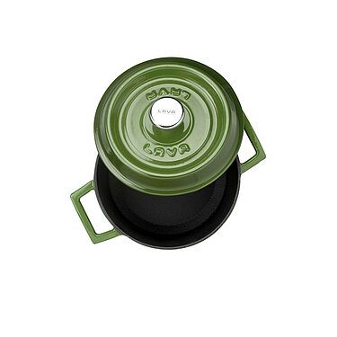 Round Green Lava Casserole with lid, fi 18 cm