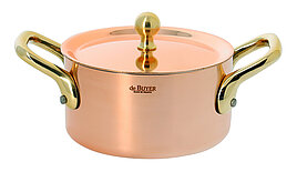 Copper mini stewpan with lid and brass handles, Inocuivre