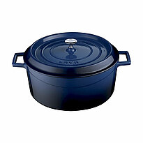Blue oval Lava casserole with lid 12x9 cm